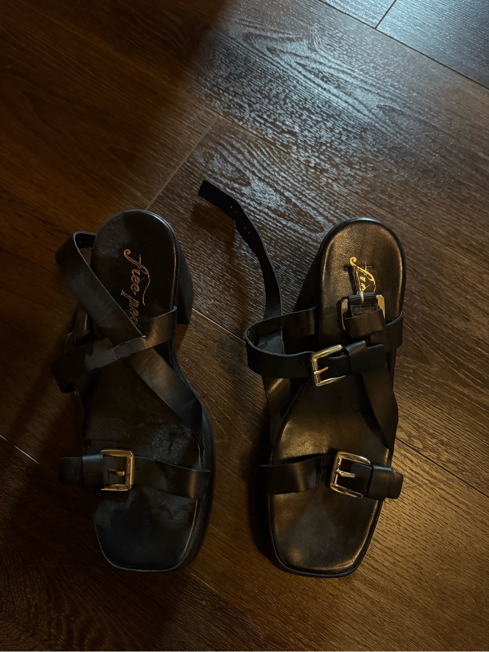Free People Black Strappy Buckle Sandals